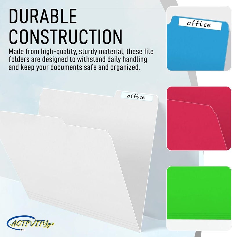 ACTIVITYYA White File Folders, 1/3-Cut Tabs, Letter Size, 12-Pack – Durable Office Filing Folders for Documents, Papers, and Organization - Image 5